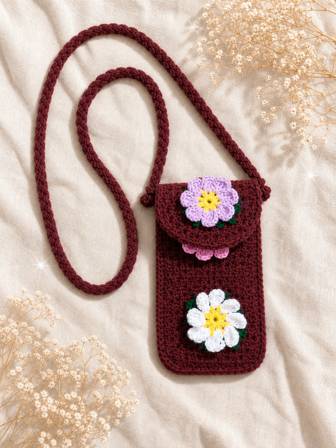 Floral Crochet Phone Sling Bag